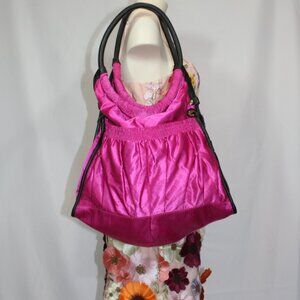JPK  Paris 75 Satin Pink Shoulder Vegan  Leather trim summer   bag 13"x 14"